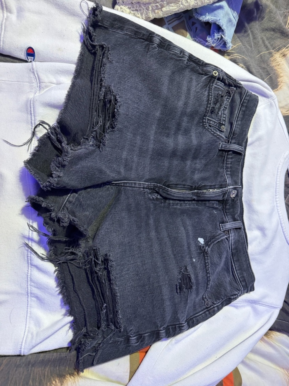 AE Black Distressed Denim Shorts